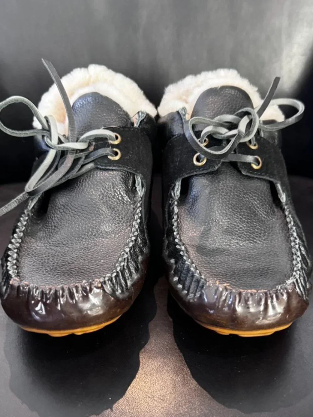 Australia Luxe Collective Kids' Black Leather Shearling Slippers, New, Size 5